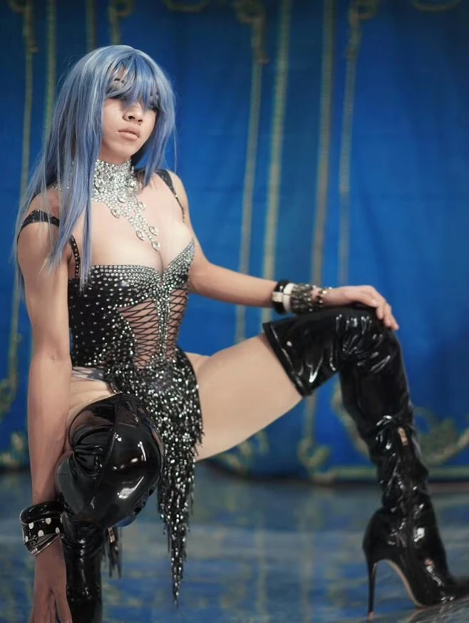 Эластичный костюм для ночных клубов танцев на шесте выступлений серебристые