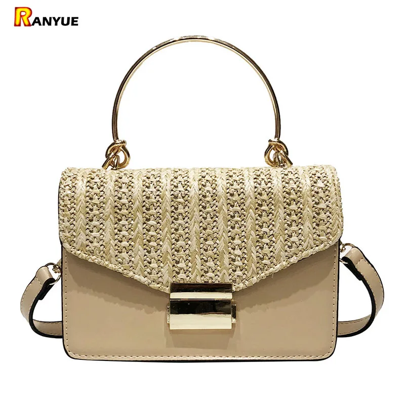 Round Handle Handbag Woman Bag Beach Straw Bags For Women Crossbody Small Shoulder Messenger Leather Tote Bolsa | Багаж и сумки