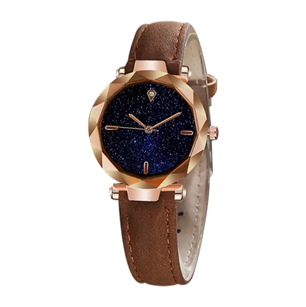 

Luxury Diamond Gold Women's Watches Ladies Starry Sky Watch Blue Leather Quartz Wrist Watch relogio feminino montre Clock Fi