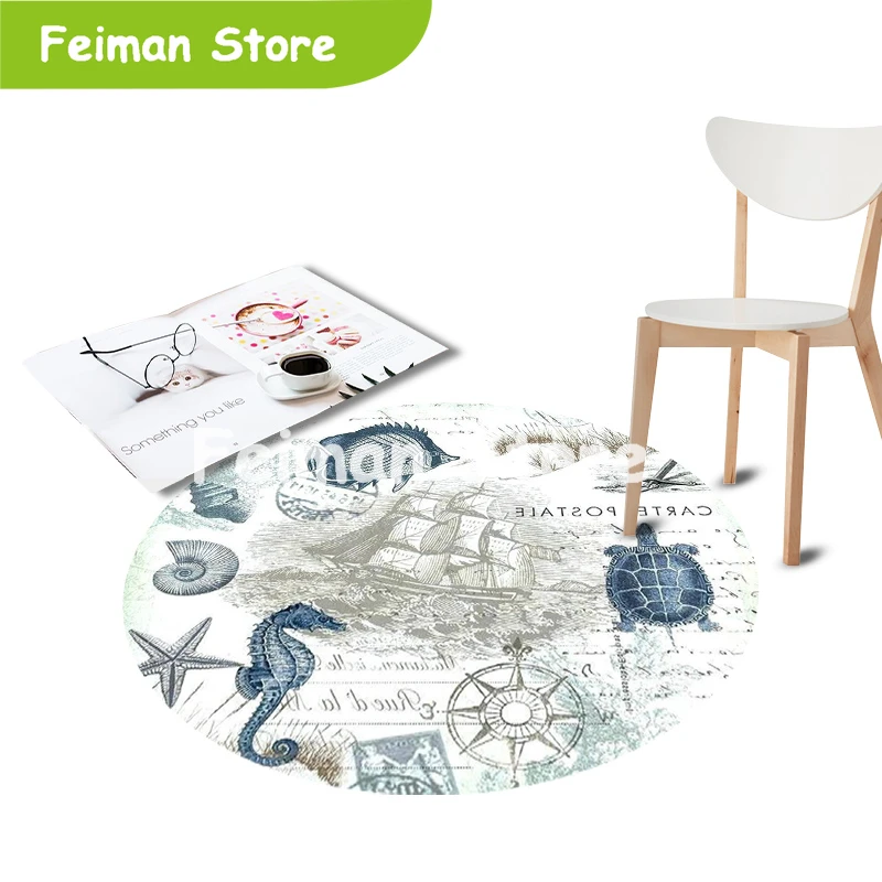 Круглый коралловый бархат компьютерный стул коврик морская черепаха принт