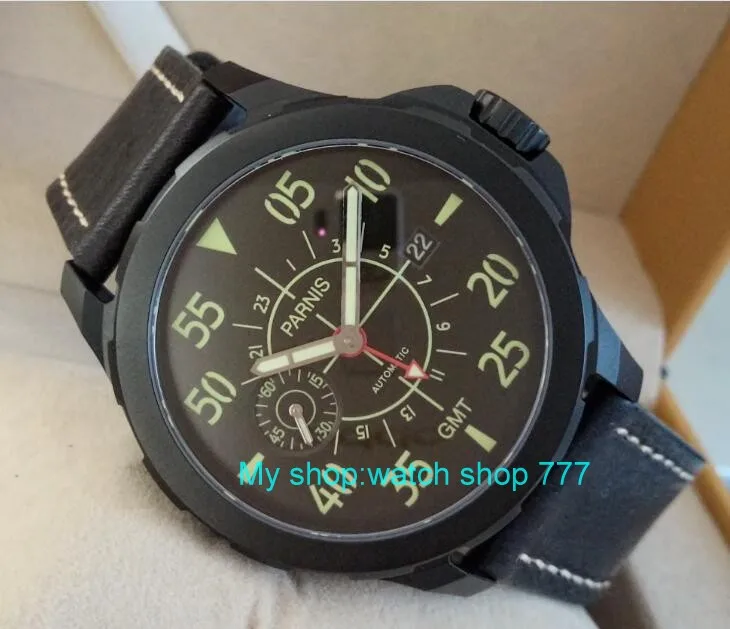 Sapphire 2017 новые модные мужские часы PARNIS 45 мм с черным циферблатом ST2557