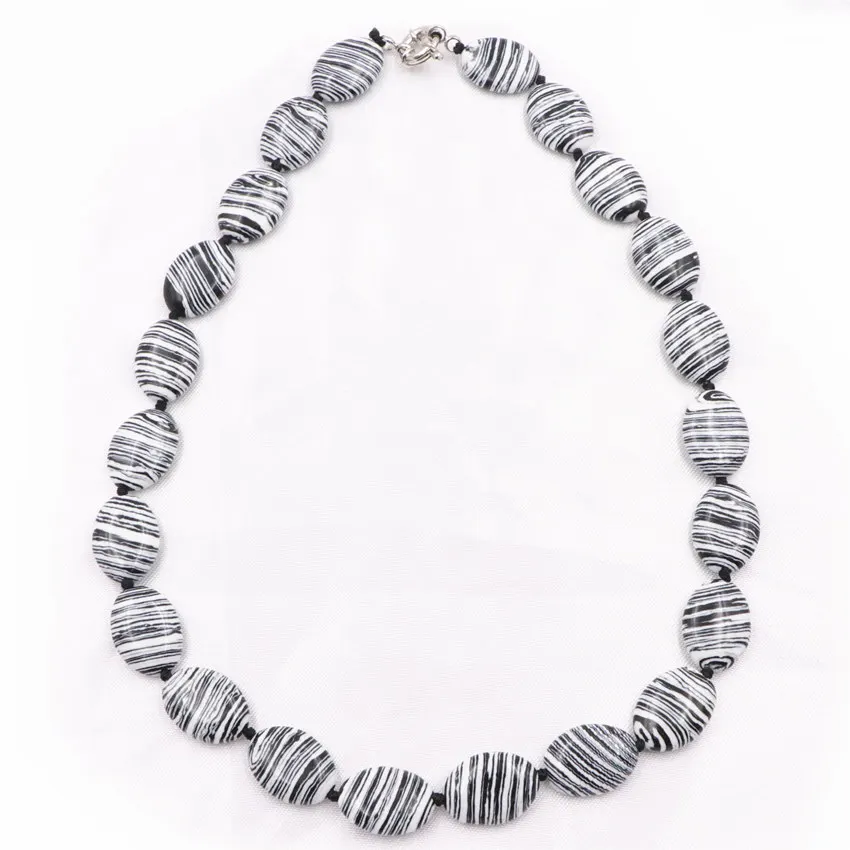 Турецкий бирюзовый камень бусы колье ожерелье овальная Зебра в полоску кулон