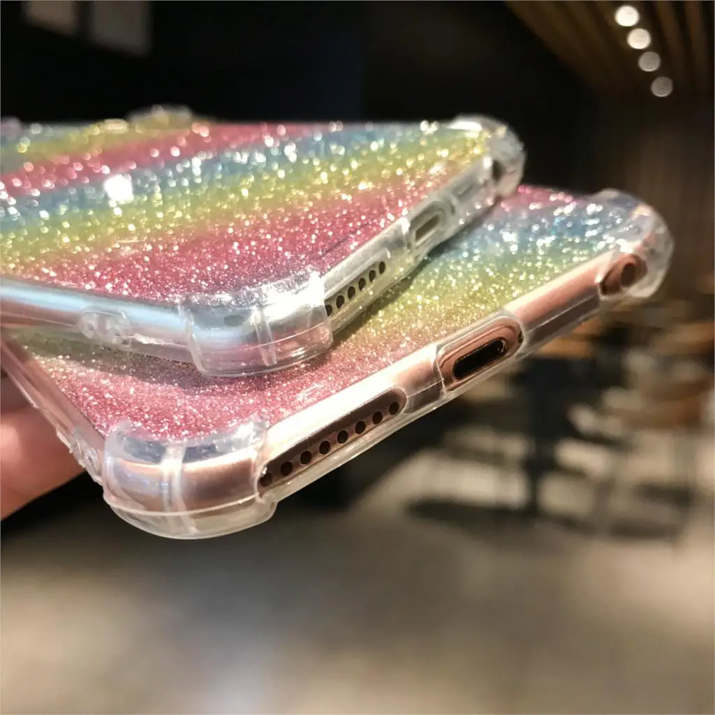 Блеск 2 в 1 AntiKnock Радужный чехол для iPhone 7 SE 6s 6 8 Plus X XR XS MAX XiaoMi A2 Lite A1 5S RedMi 6A S2 5 5A 4A TPU