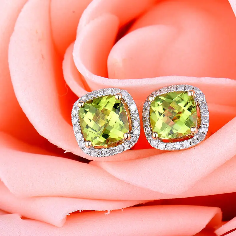 Серьги гвоздики женские из желтого золота 14кт с натуральным драгоценным камнем