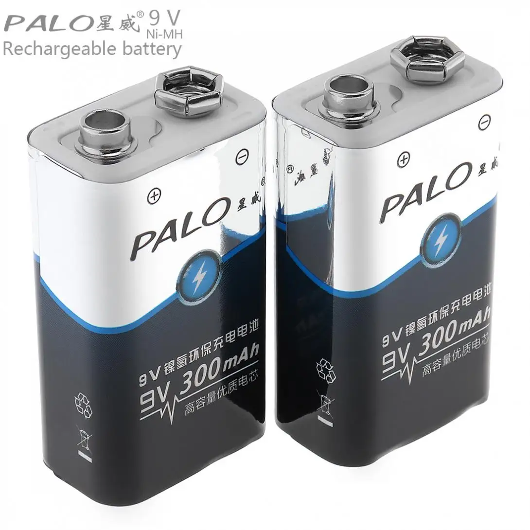 PALO 2 шт. 300 мАч 9 В 6F22 аккумулятор Ni MH в перезаряжаемые батареи 3A зарядный ток для