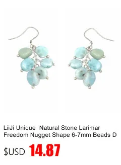 LiiJi Unique Natural Stone Blue Larimar 925 Sterling Silver Big Hoop Handwork Earrings Women Fashion Daily Jewelry