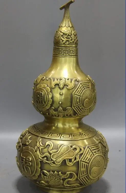 Китайская латунная медная богатство Feng Shui восемь сокровища фу Лаки Бутылка Тыква