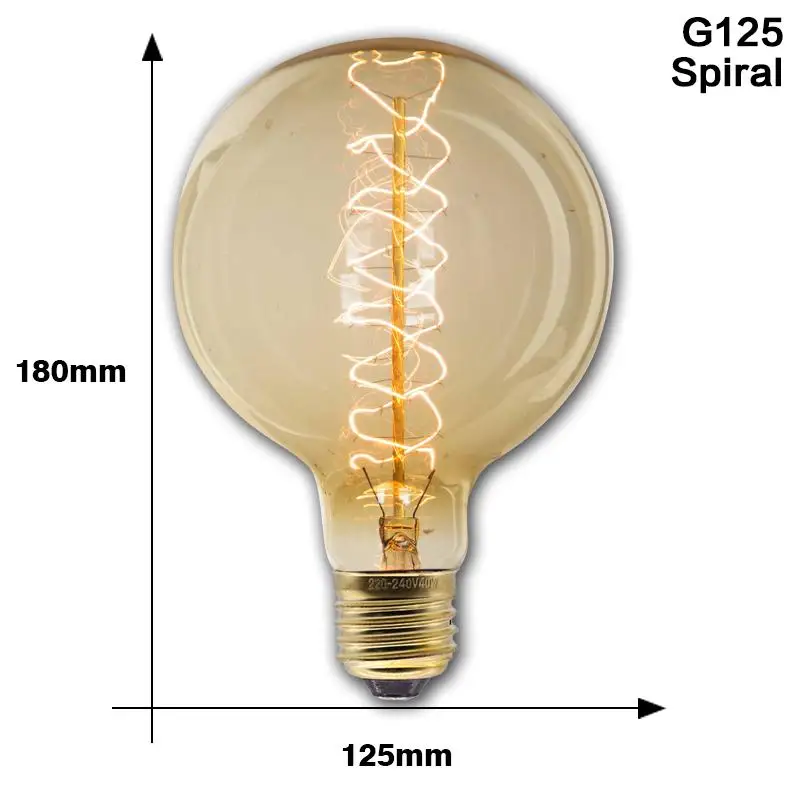 G125 Spiral Ретро Edison led светильник лампочка E27 220 В 40 Вт A19 ST64 G80 G95 G125 T10 T45 T185 ампулы Винтаж лампа накаливания Эдисона - Цвет: G125 Spiral