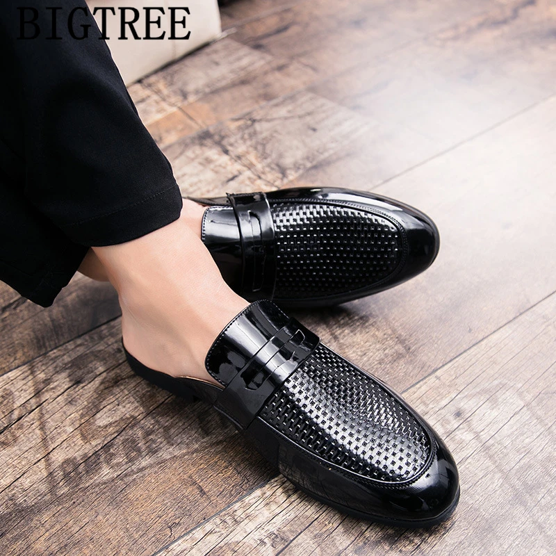 Летние мужские тапочки Тапочки из лакированной кожи Mule Masculino Мужская обувь