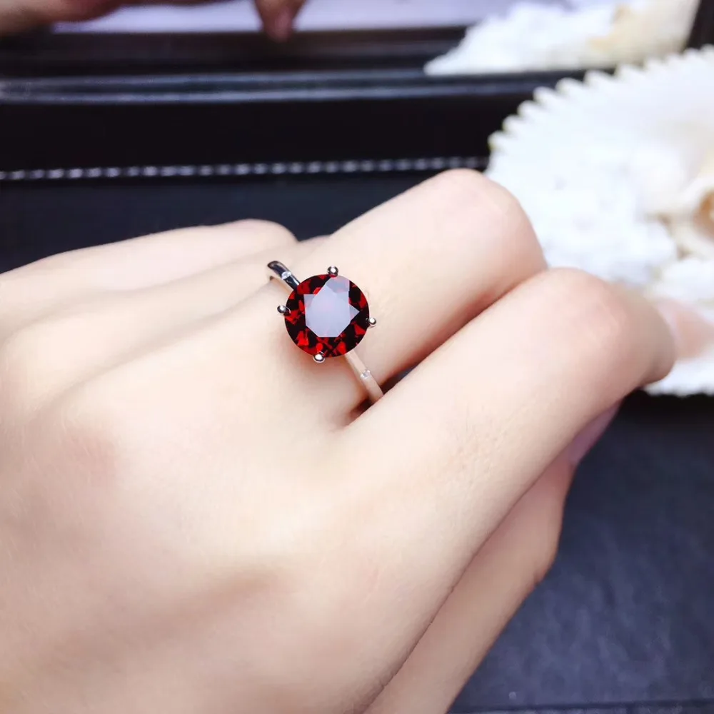 

fashion simple exquisite round Natural red garnet Ring S925 Silver Natural gemstone Ring girl Women wedding party gift Jewelry