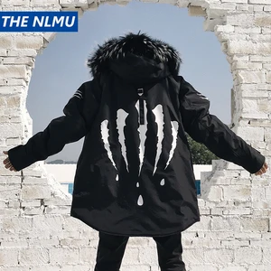 Парка мужская с капюшоном и меховым воротником, теплая ветровка средней длины, черная утепленная куртка, уличная одежда, WJ090