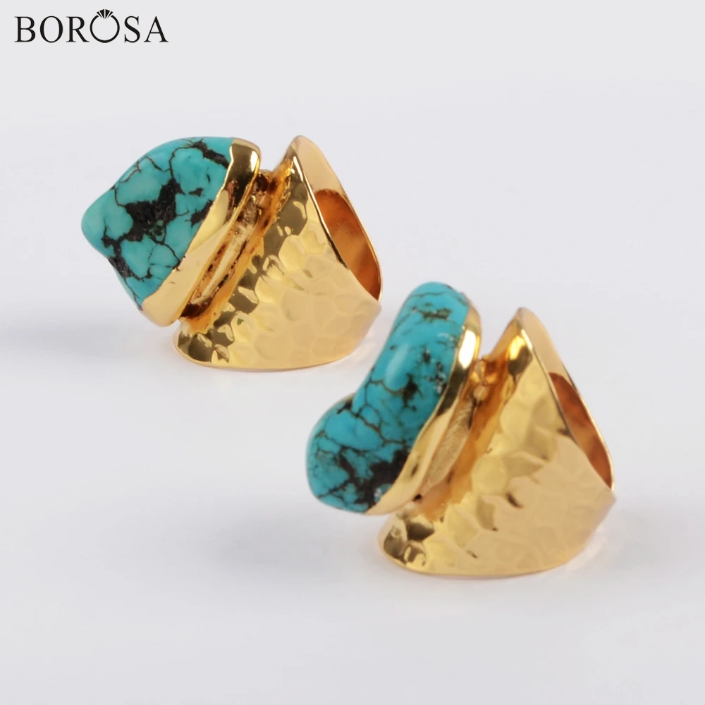 Женские кольца BOROSA натуральная бирюза опт синие грубые с камнями Howlites Gild