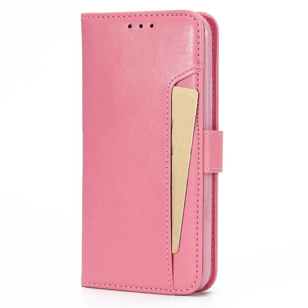 Pink Crazy Horse кожаный чехол-книжка с отделениями для карт чехол для samsung S10 S10 плюс S5 S6 S7 S8 S9 обратите внимание, для девочек от 5 до 8 лет 9 A3 A5 A7 A8 мульти держатель для карт задняя крышка чехол - Цвет: Pink