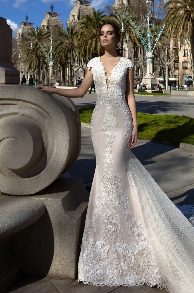 Custom Made Sexy Mermaid Wedding Dresses with Detachable Train Unique Back Design Vintage Gowns vestido de noiva | Свадьбы и