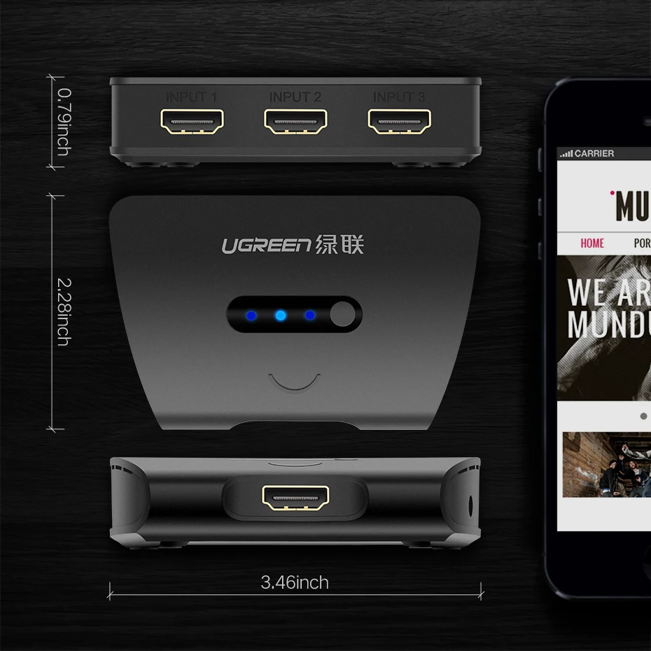 Ugreen 3 порта HDMI переключатель 1080P Коммутатор HDMI разветвитель HDMI порт для xbox 360 PS3 PS4 Android концентратор 3 входа в 1 выход HDMI адаптер
