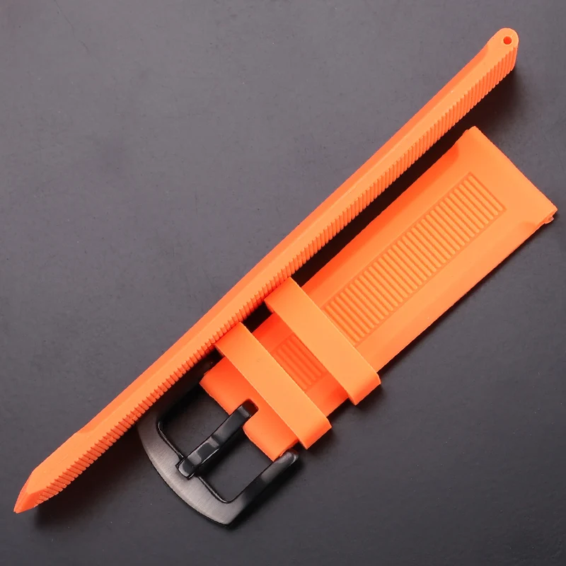 Rubber Silicone Watchband Strap 22mm Women Men Diving Black Orange Sport Watch Band Bracelet Stainless Steel Metal Clasp