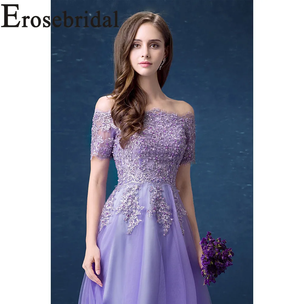 Erosrbridal/фиолетовые короткие платья для выпускного вечера; Новинка года; платье длиной до колена с коротким рукавом; элегантное кружевное бисерное платье на молнии сзади