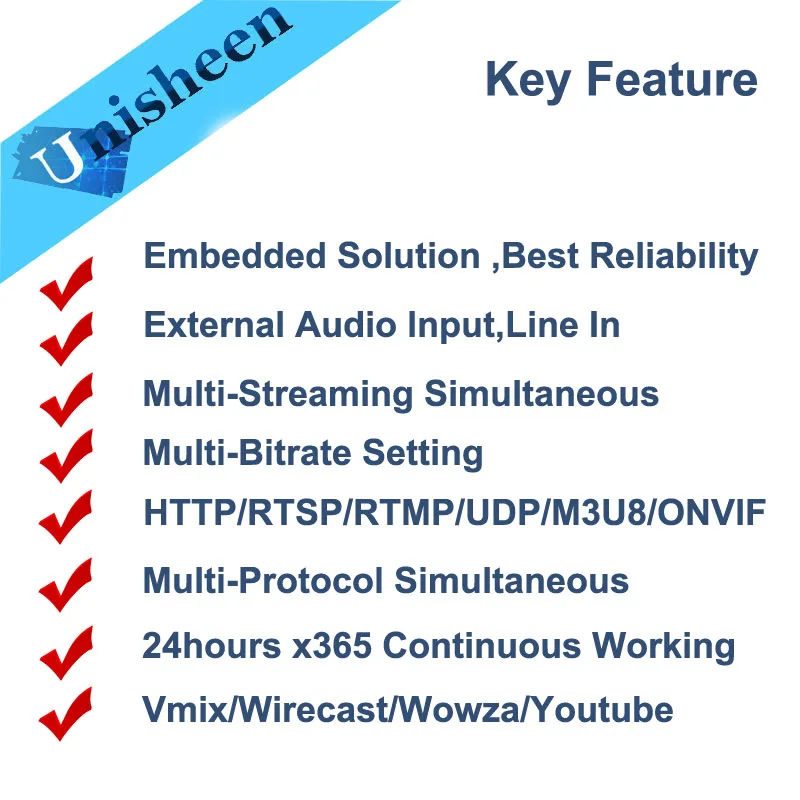 Видеоэнкодер Unisheen Rtsp H.264 IPTV HDMI низкая лантентность Ip Rtmp прямая трансляция Onvif OBS VMix