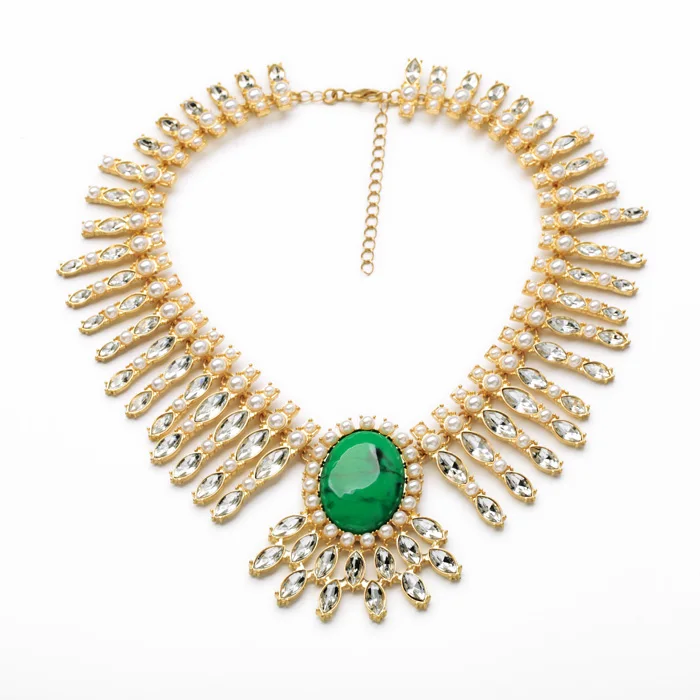 

Green Patterned Gem Crystal Statement Necklace Perfume Women Exaggerated Party Necklace Dress Match Jewelry