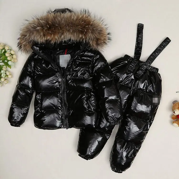Shiny black Розничная ; зимняя детская одежда для малышей; пуховик; платье; ; зимний костюм на утином пуху для детей - Цвет: Shiny black