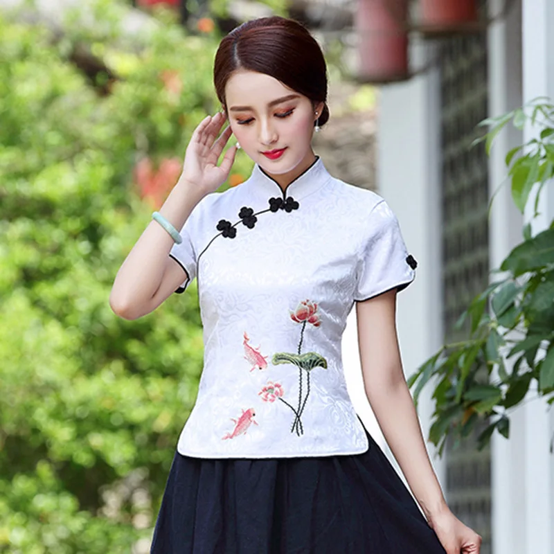 Лето 2017 Женский Ретро Улучшенный костюм Тан топ вышитый косой лацкан на молнии