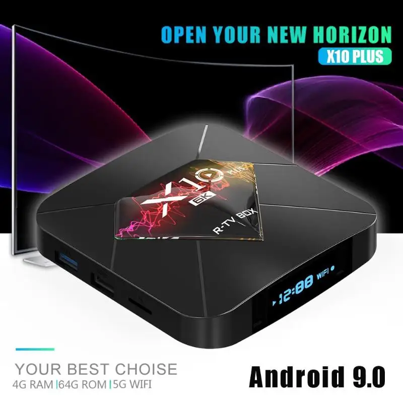 X10 Plus ТВ приставка Android 9,0 4+ 64G четырехъядерный WiFi 3D H.265 6K телеприставка 2,4G пульт дистанционного управления конструкция