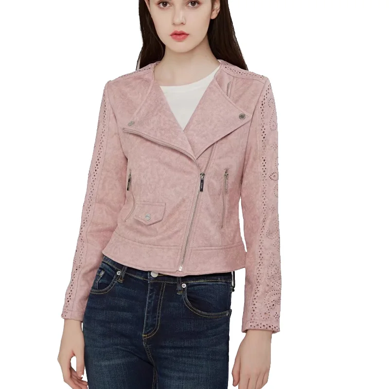 Fitaylor Женская замшевая кожаная куртка винтажное панк кожаное пальто с выемками