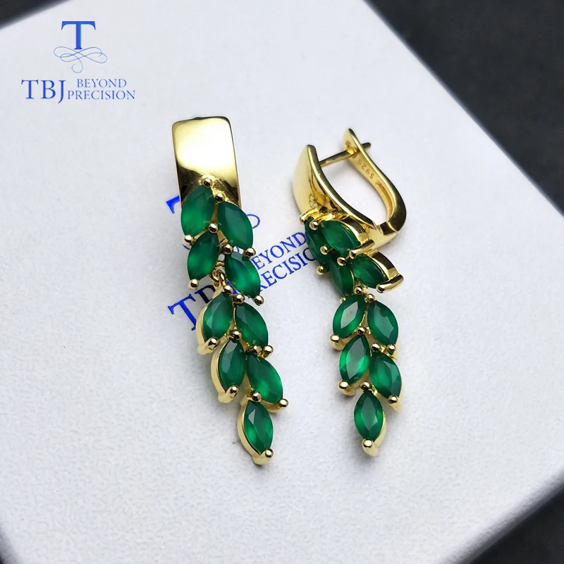 Женские серьги из серебра 925 пробы TBJ ювелирные украшения с натуральным зелёным