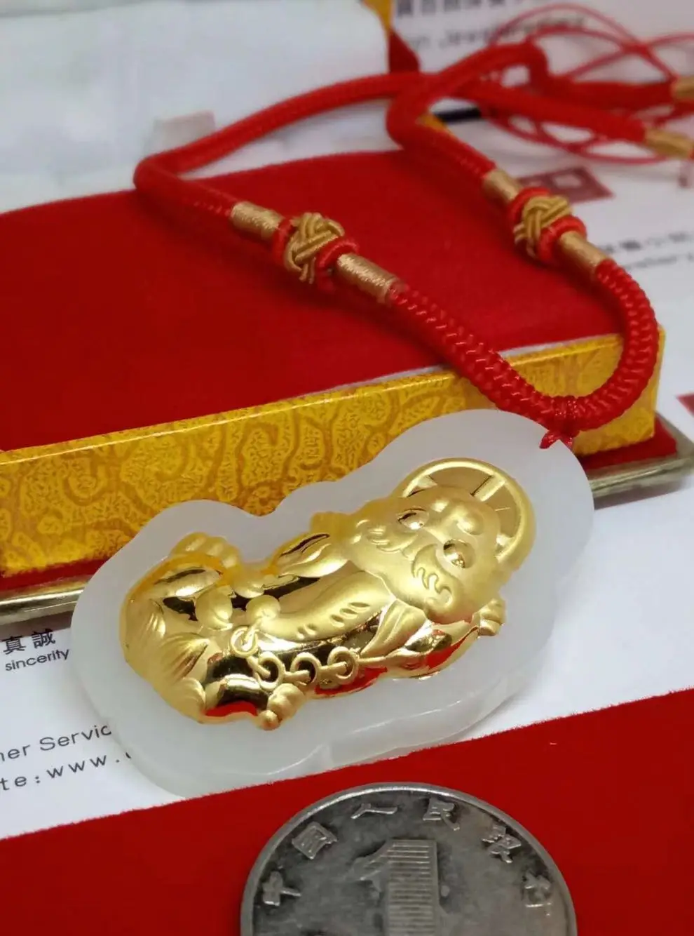 Hetian jade brave troops lucky gold pendant boutique Father's Day opening chain necklace gift |