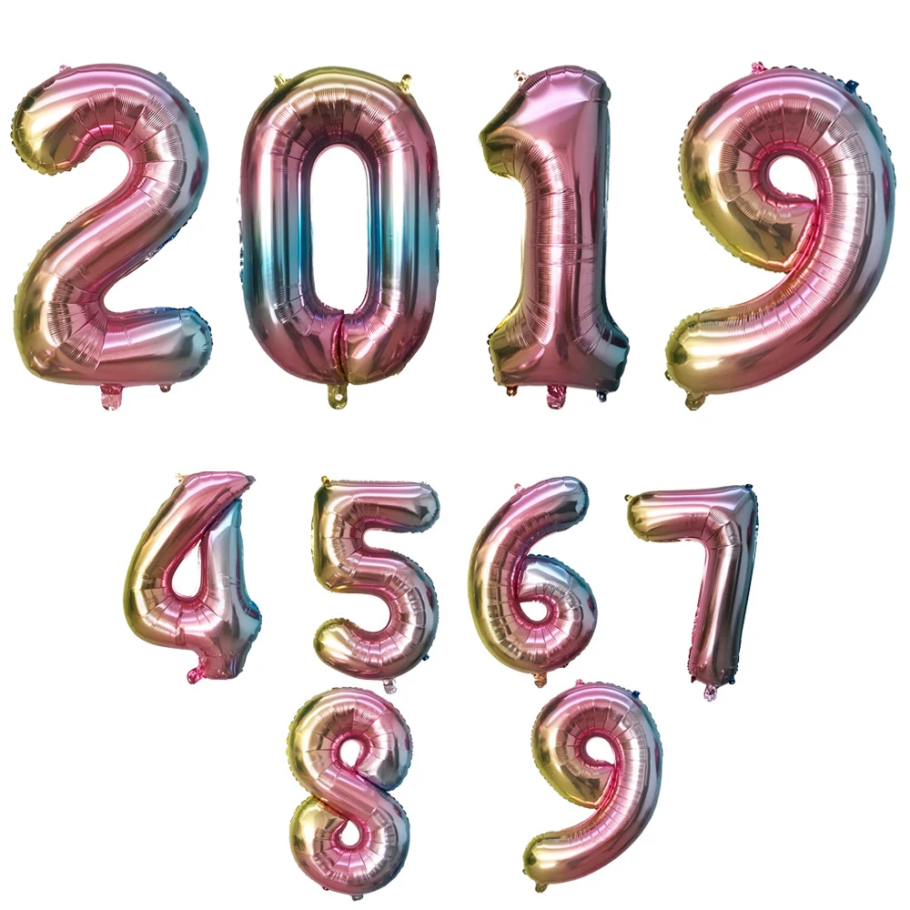 1 шт. 18/32 дюймовые градиентные радужные шары с цифрой Фольга для свадьбы дня