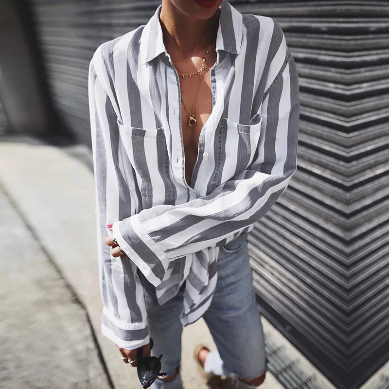 Женские блузы с v-образным вырезом и цветными блочными полосками блузка рубашка