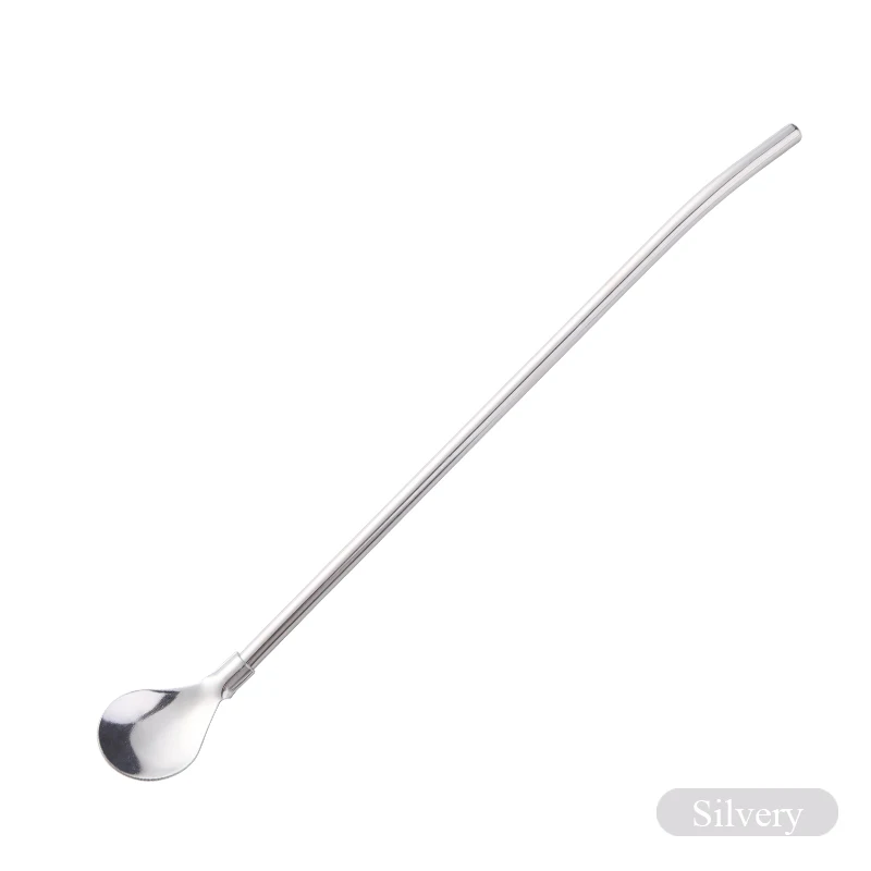 8pcs silver 8 шт. Экологичная нержавеющая сталь длинная металлическая Питьевая соломинка с ложкой для перемешивания Подарочные Кисти Yerba mate Teaspoon bar аксессуары - Цвет: 8pcs silver