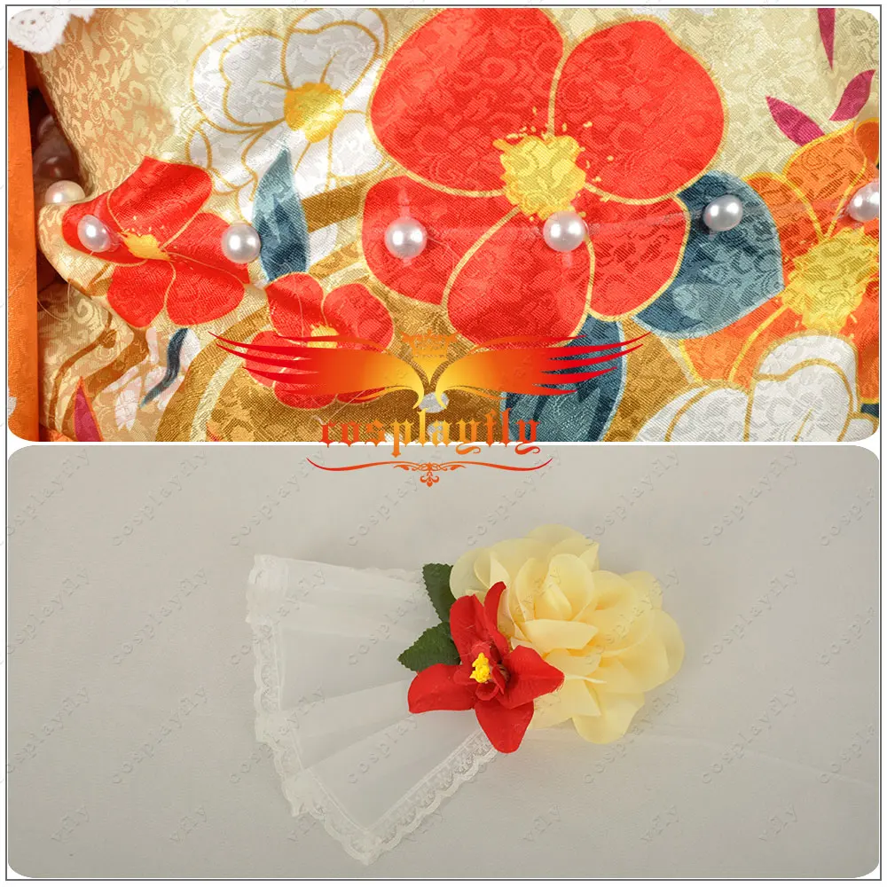 

LoveLive!SunShine!! Aqours Kunikida Hanamaru Taisho Kimono Awakening Cosplay Costume Custom Orange Fancy Adult Women Dress Cloak