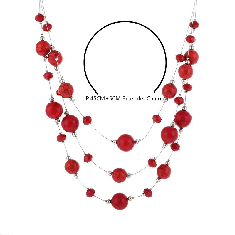 Женское многослойное ожерелье с красным натуральным камнем|fashion necklace|necklace