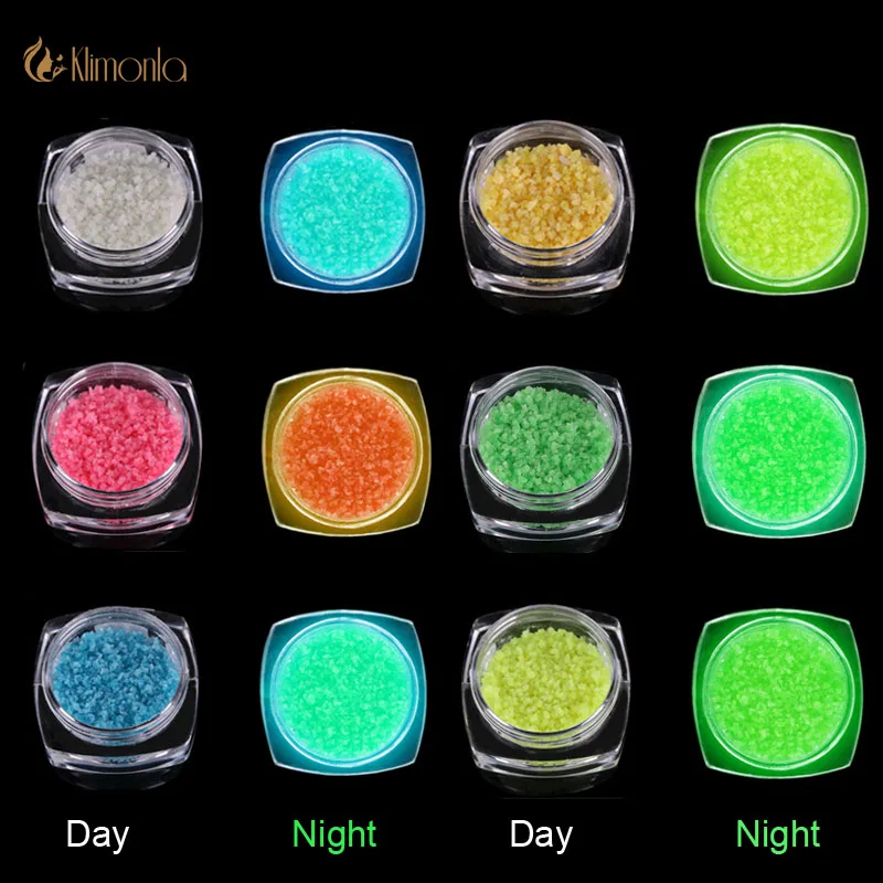 6 цветов Блестящий Порошок для ногтей светится с флуоресцентным камнем в темноте