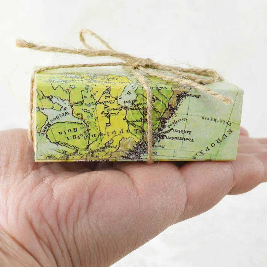 5 шт./лот коробка для конфет с принтом карты мира Подарочная из крафтовой бумаги