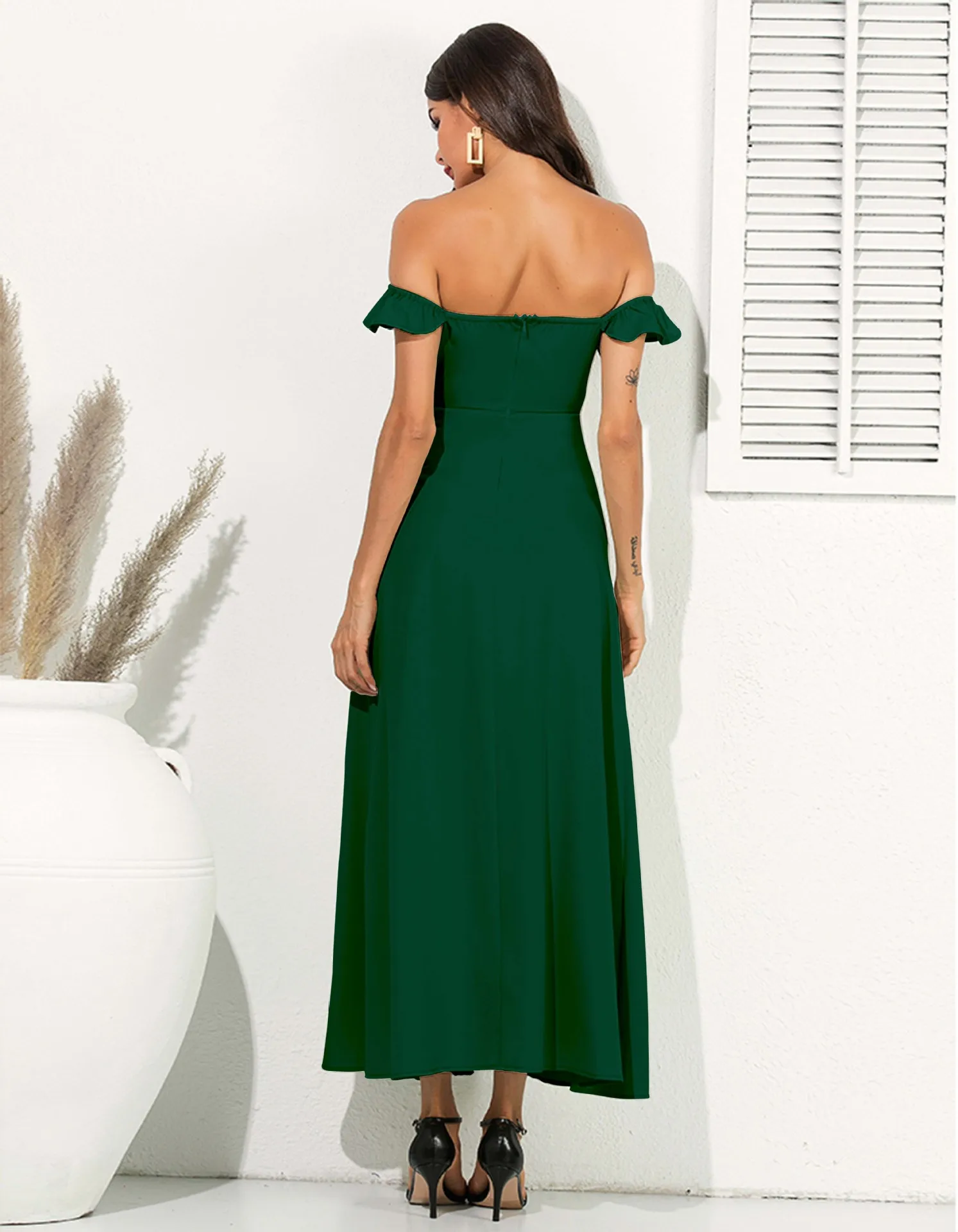 Платье с открытыми плечами макси открытой спиной элегантное женское платье