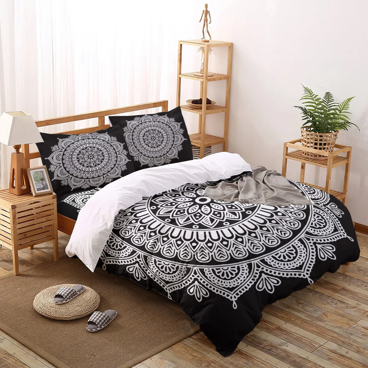 

Mandala White Flowers Printed Bedding Set Queen King Size Soft Fashion Duvet Cover Bed Sheet Set Fitted Sheet Pillowcase