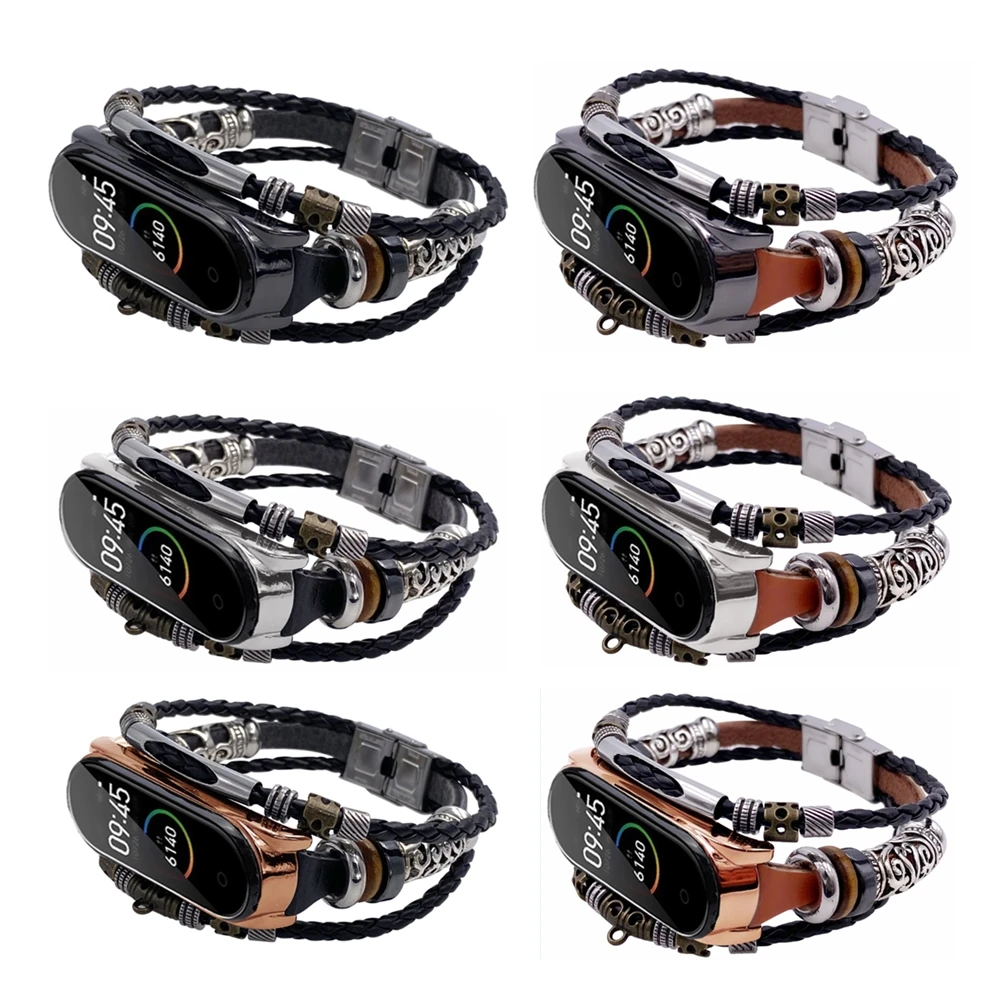 Для Mi Band 5 часы модный ретро ремешок для 3 4 кожаный Замена браслет с