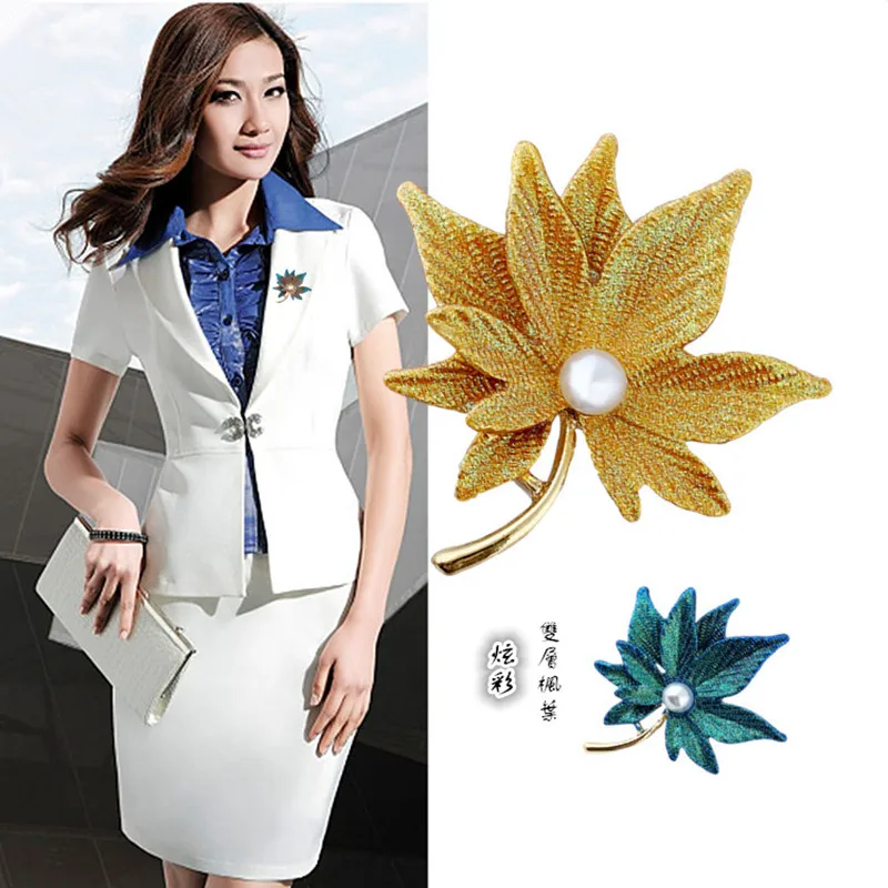 Korean-Style Hot Fashion Brooch Colorful Two-Color Maple Leaf Clothing Pin Women's High-End Suit Jacket Corsage Accessories | Украшения