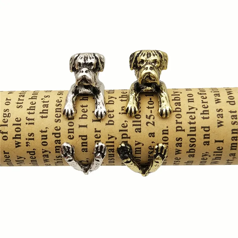 Горячая Распродажа винтажные кольца с животными регулируемые милые боксеры