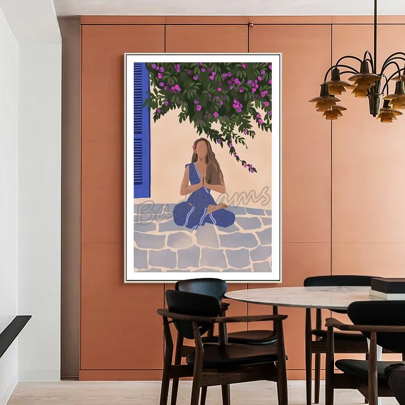 

One Piece Canvas Painting Girl Yoga Poster European Style Frameless Waterproof Ink Painting Modern Home Room Decoration