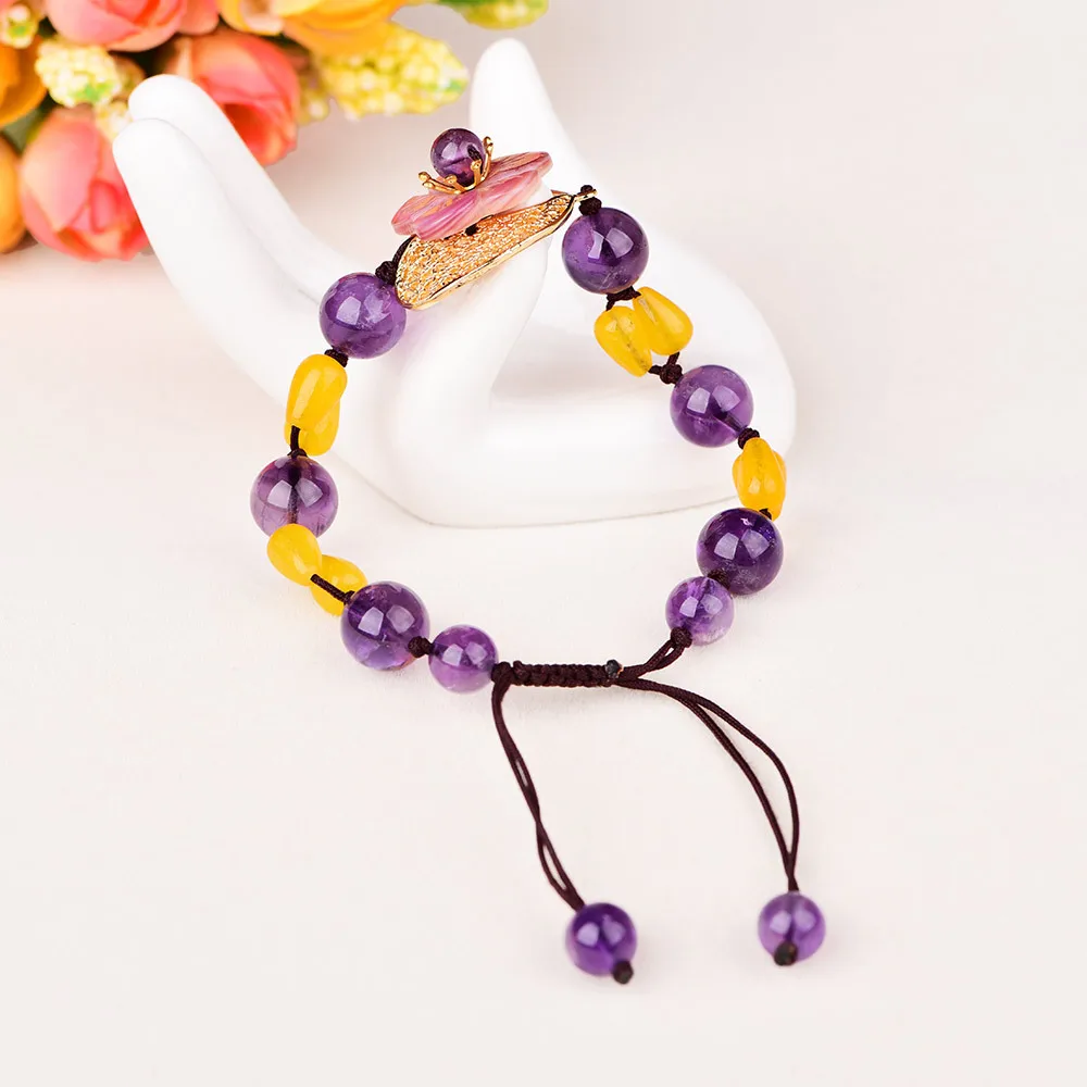 Китайские старинные Этнические браслеты с фиолетовыми кристаллами из нитей