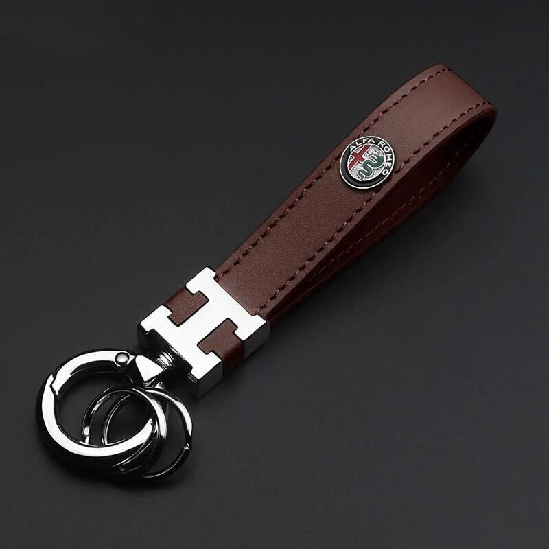 

Leather 12CM Car key chain Interchangeable Pendant For Alfa romeo giulia stelvio giulietta mito 159 147 badge