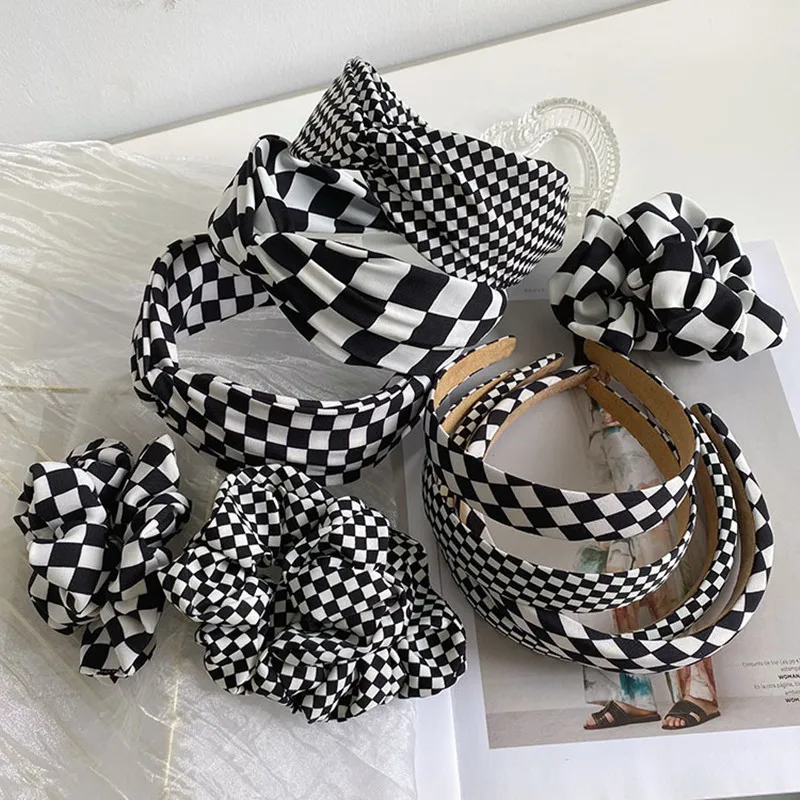 

Black and White Sponge Headband Fashion Hair Accessories Women's Wide Side Knotted Hair Band Boutique Scrunchies Rope Hairband