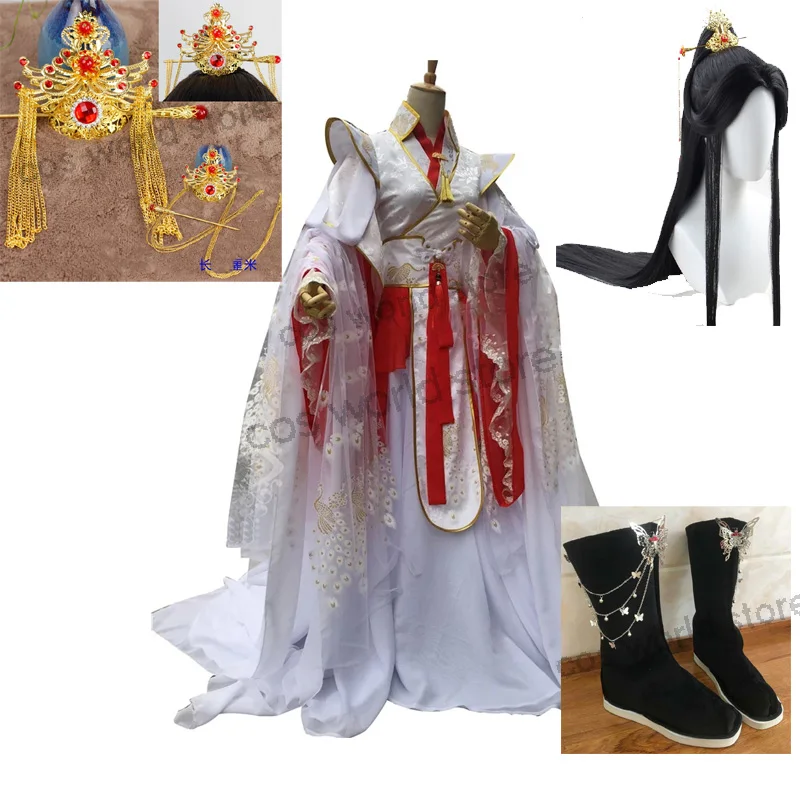 

Костюм для косплея Tian Guan Ci Fu Xie Lian Yue Shen с париком, одежда для Хэллоуина, Платиновый костюм павлина