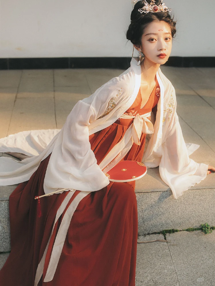 

Improved Hanfu Dress Female Chinese Style Ancient Costume Summer Thin Red Chest Full Skirt Super Fairy Full Set Suits Cosplay