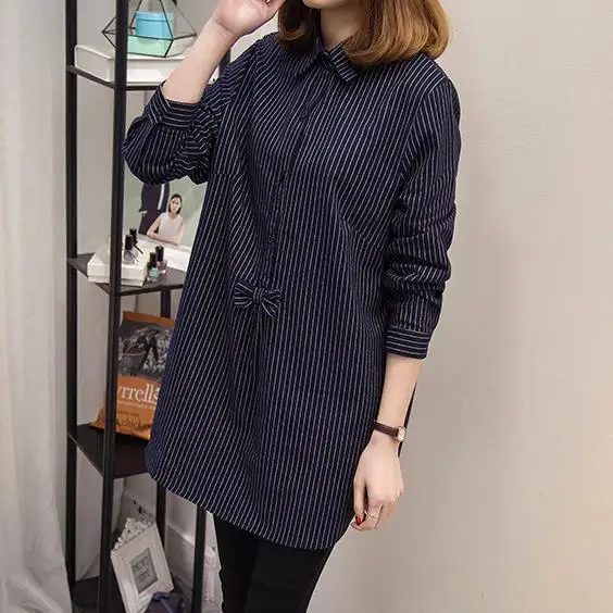 Retro Women Blouses 2020 Winter Autumn Striped Bow Plus Size 5XL Long-sleeved Sexy Slim Blusas Shirts M728 |