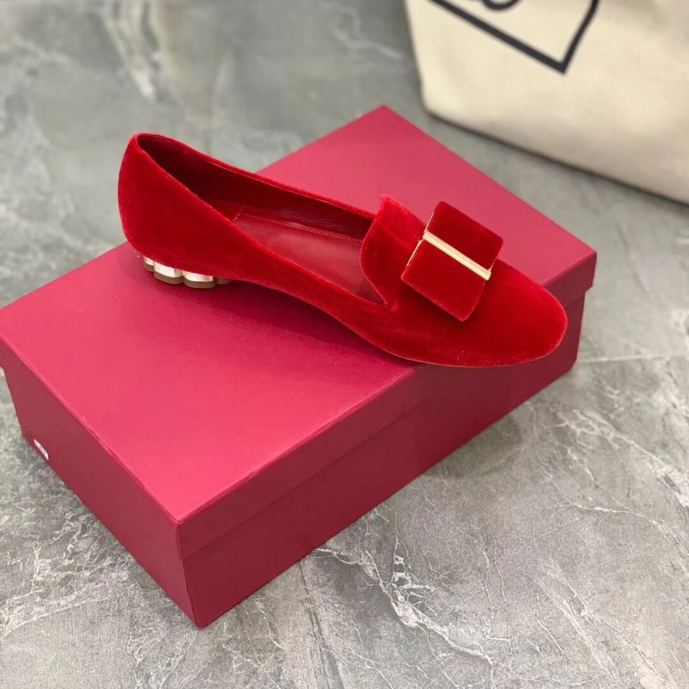 

Classic Luxury Brand Women's Shoes Winter Flock Design Flats Shoes Genuine Leather Women's Flats Shoes Shallow Joker Flats