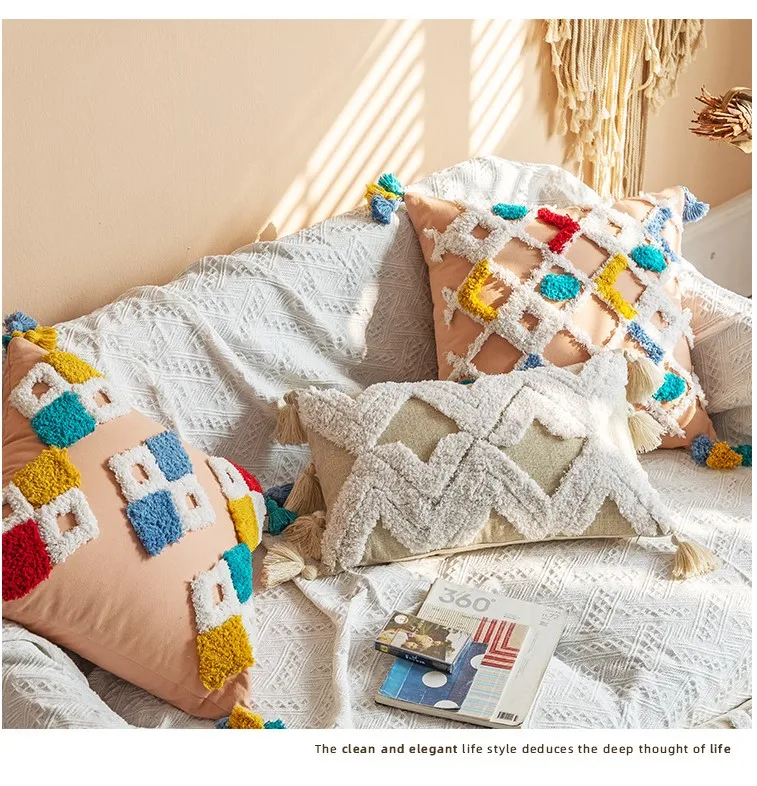 Наволочка с геометрической вышивкой и кисточками 30 Х5 0 см/45 х45 см|Наволочки| |